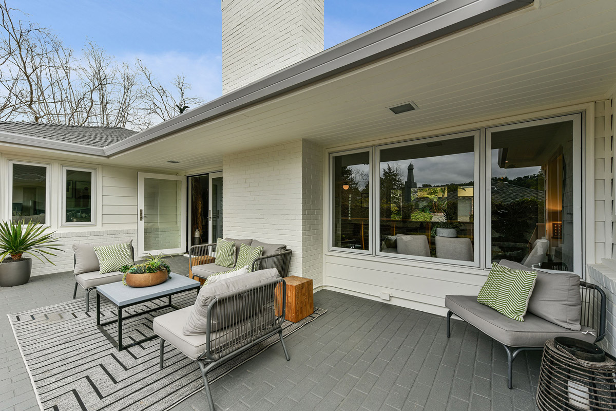 Newly painted patio with view of Mt Tam